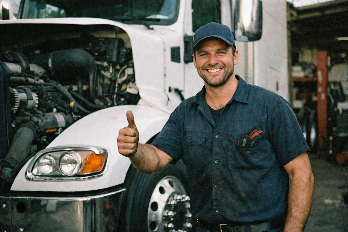 happy driver after express lube service at Coppertop Truck Repair